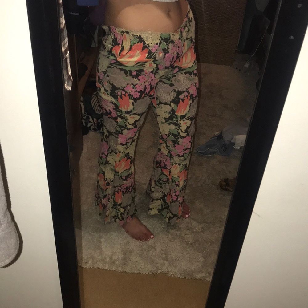 Free People Elastic Floral Bell Bottoms